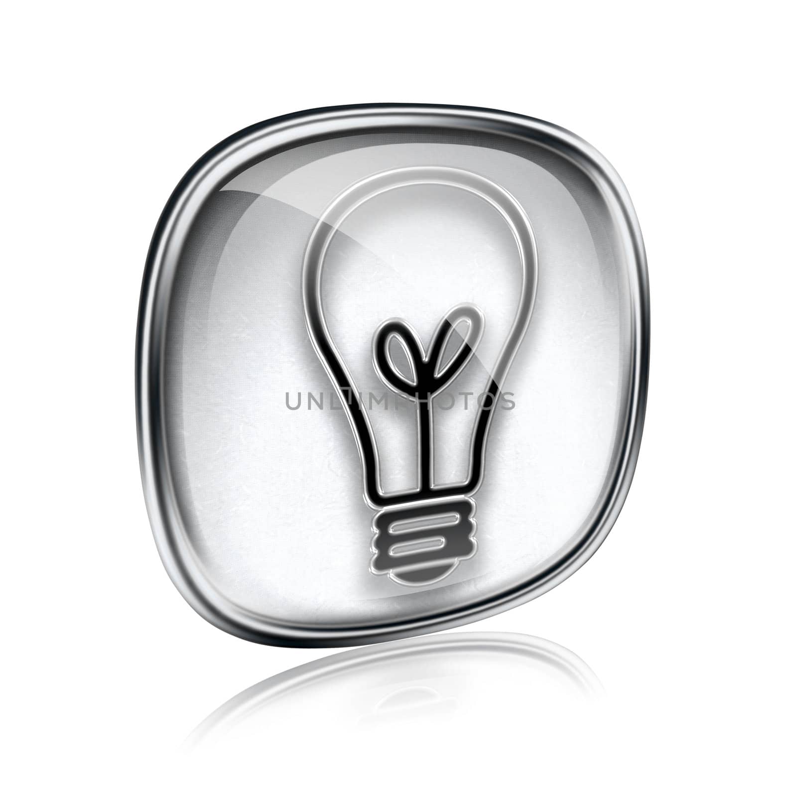 Light bulb Icon grey glass, isolated on white background
