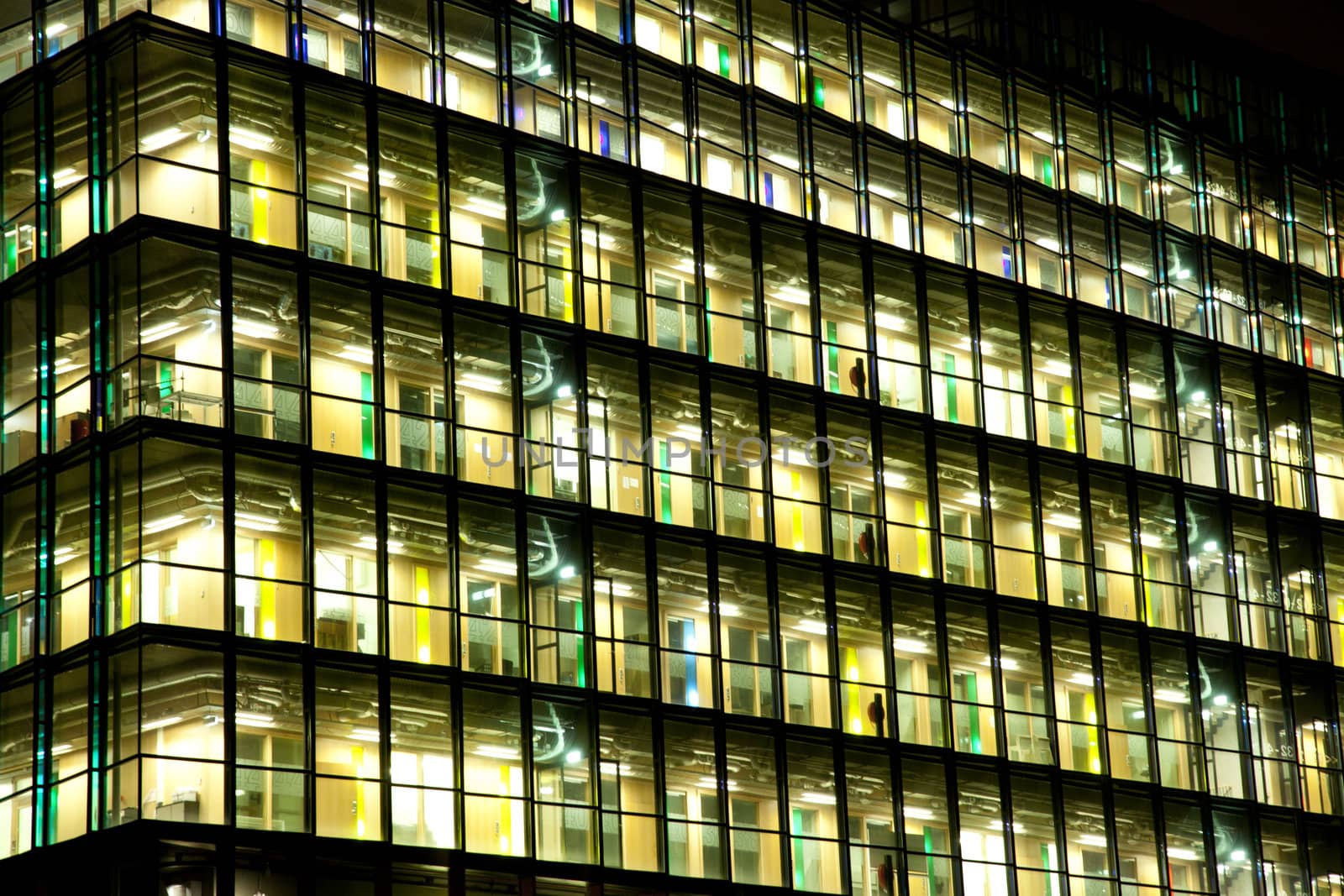 View at office with windows at night