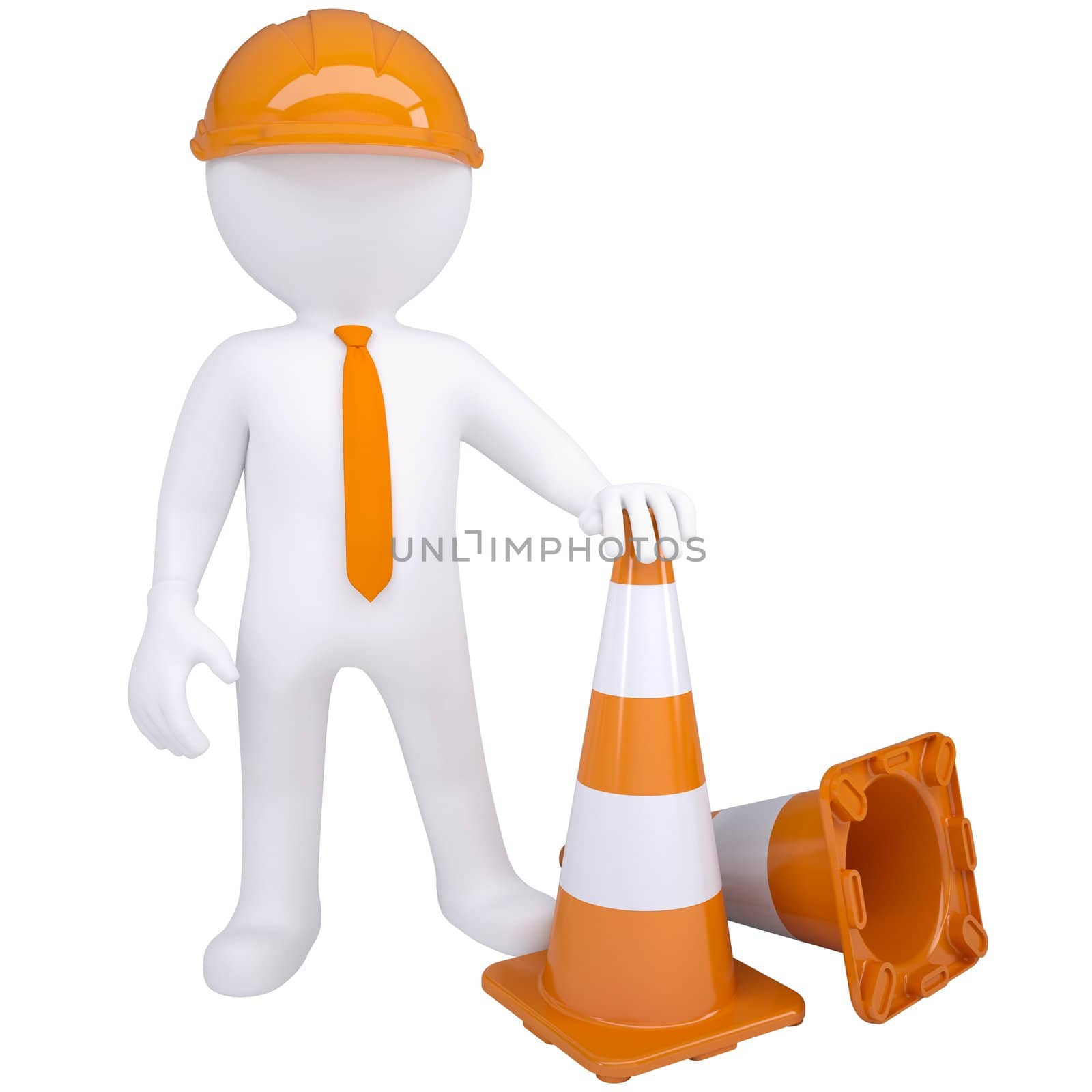 3d white man with traffic cones by cherezoff