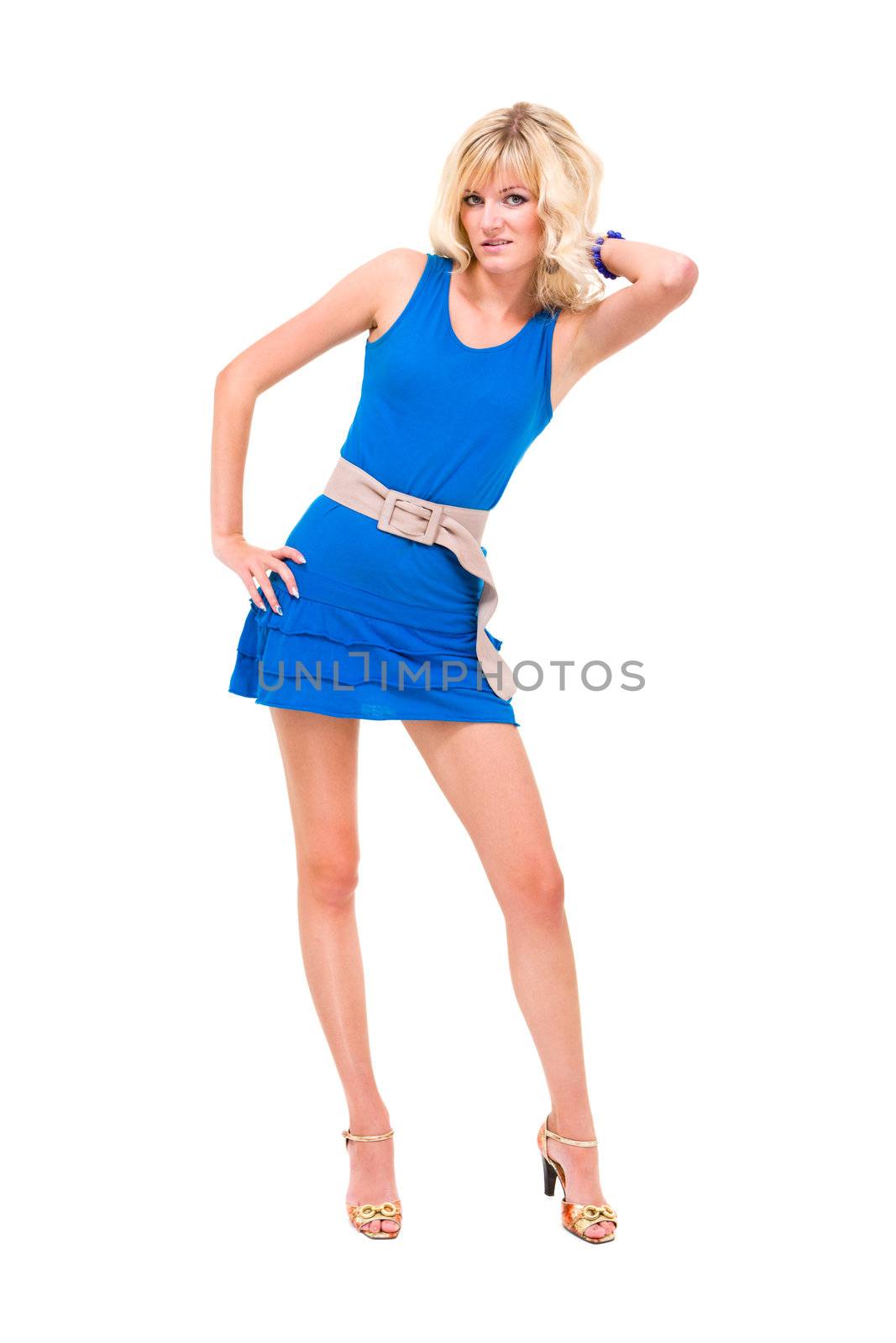 Full length shot of sexy woman in little dress, isolated on white background