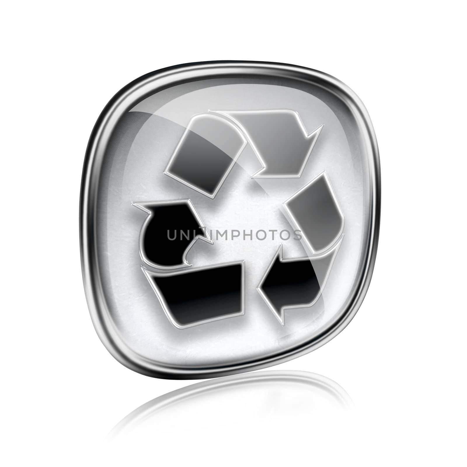 Recycling symbol icon grey glass, isolated on white background.