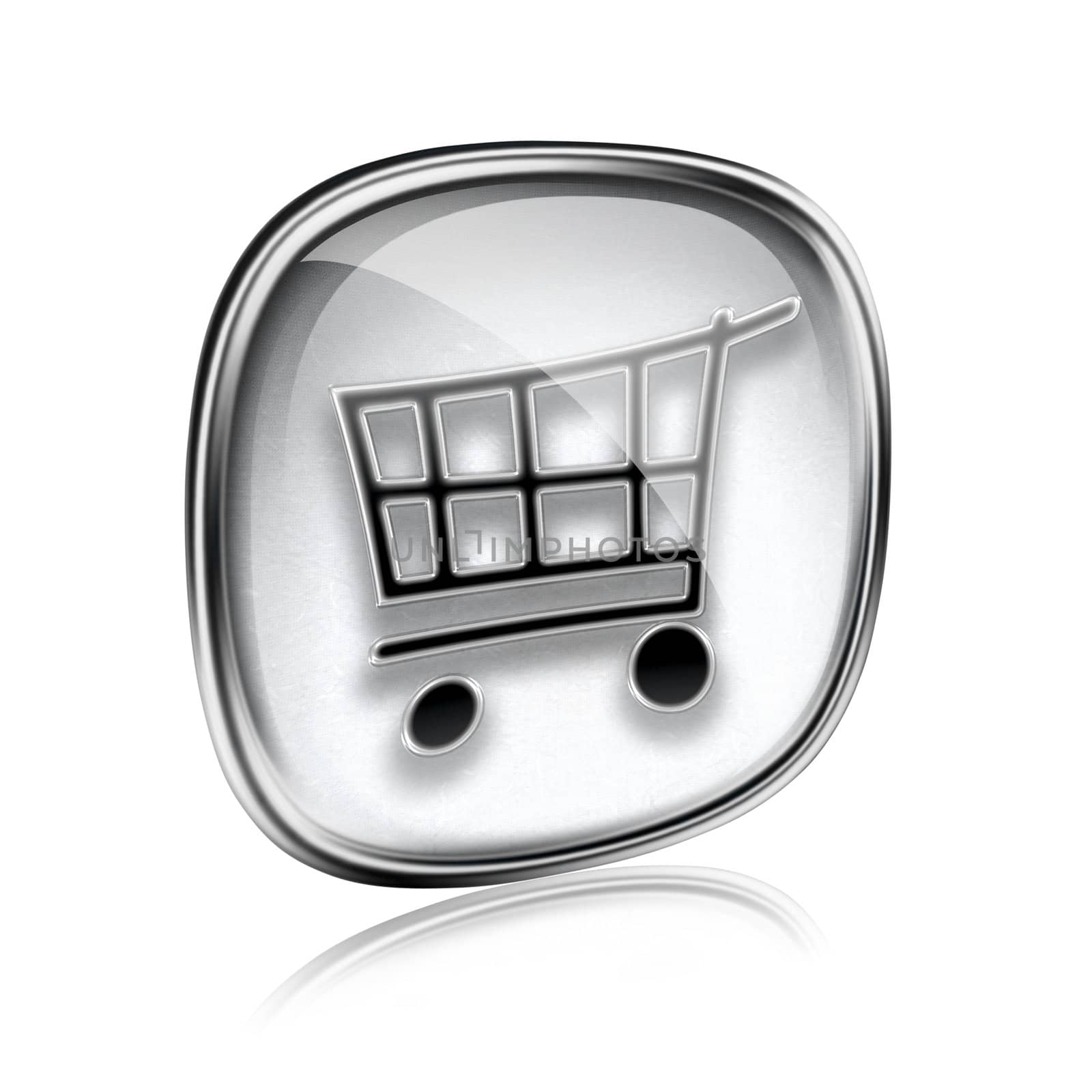 shopping cart icon grey glass, isolated on white background.