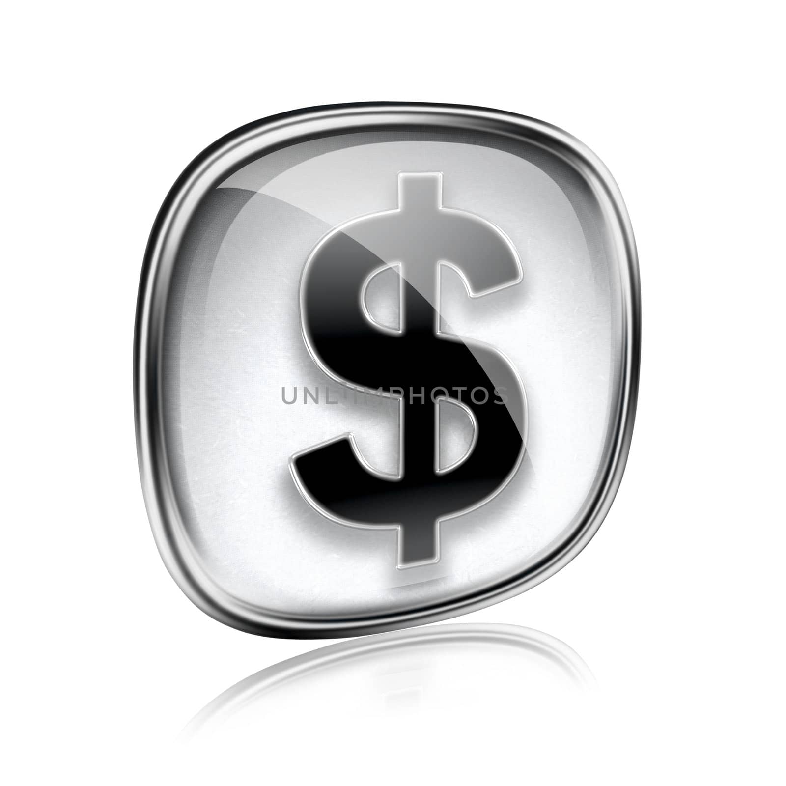 dollar icon grey glass, isolated on white background