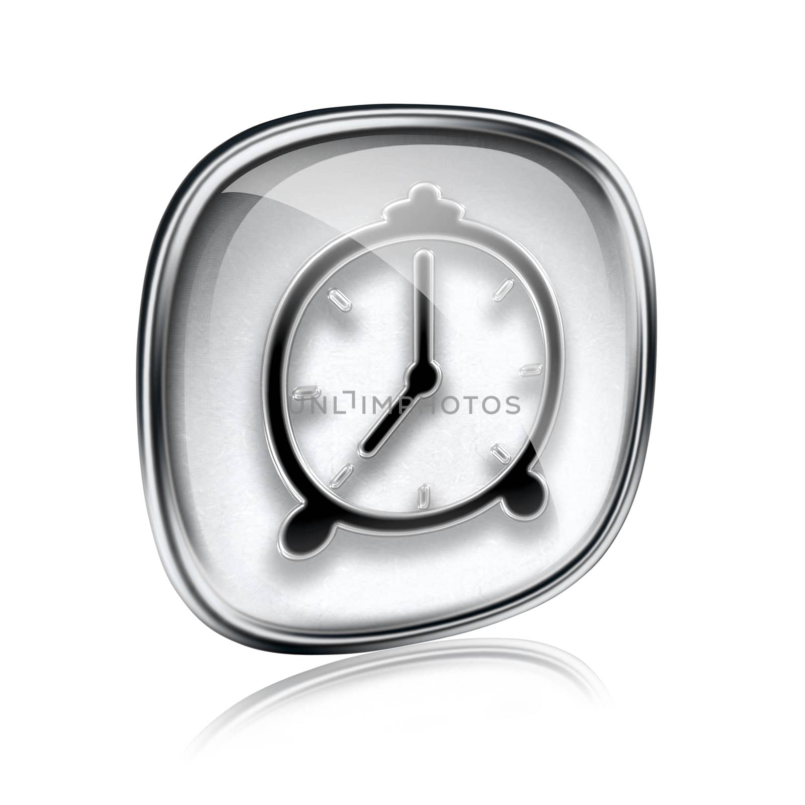 Clock icon grey glass, isolated on white background