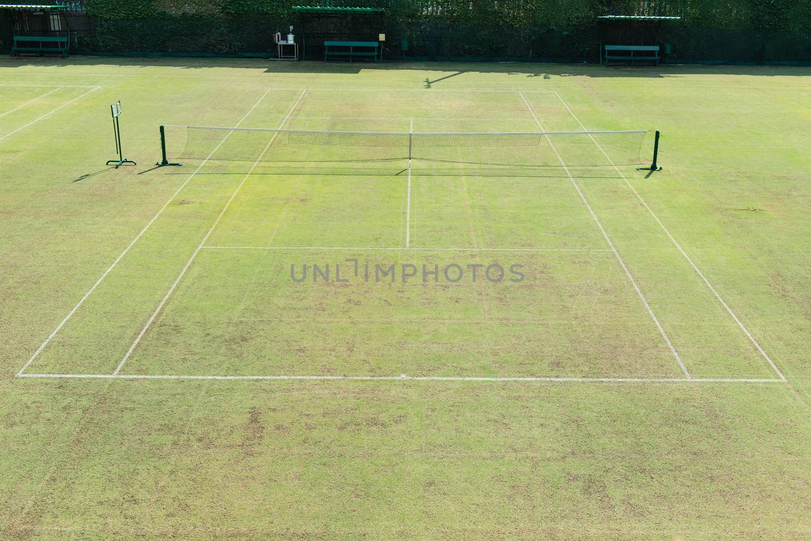 Traditional english out door grass tennis court, taken on a sunny day