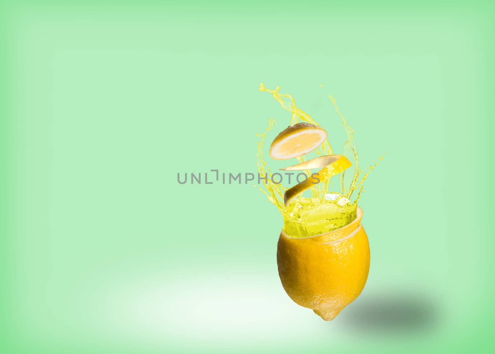 ice and splashes of juice from a lemon, place for text