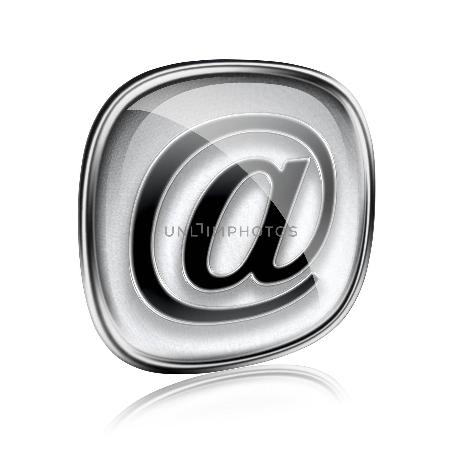 email icon grey glass, isolated on white background.