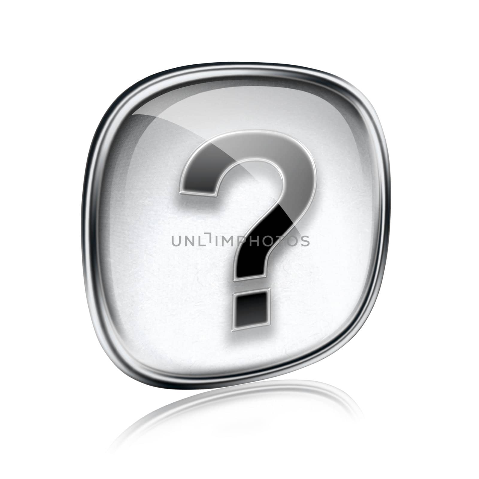 Help icon grey glass, isolated on white background