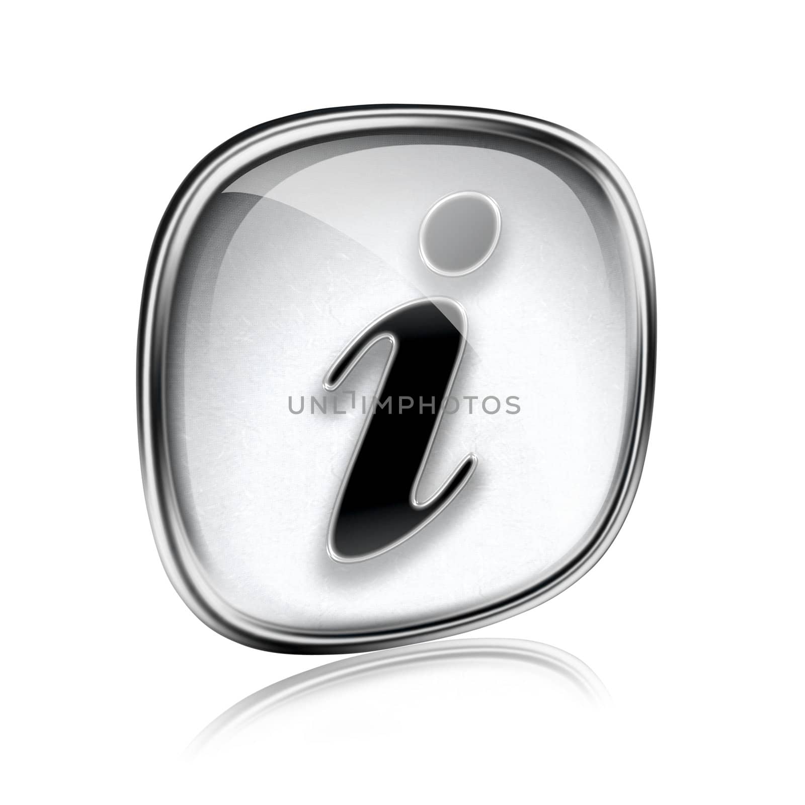 information icon grey glass, isolated on white background