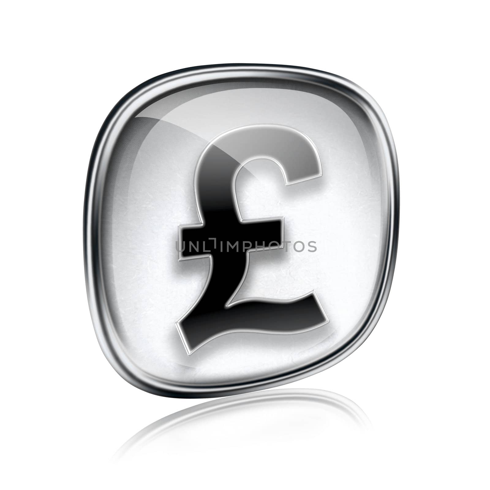 Pound icon grey glass, isolated on white background