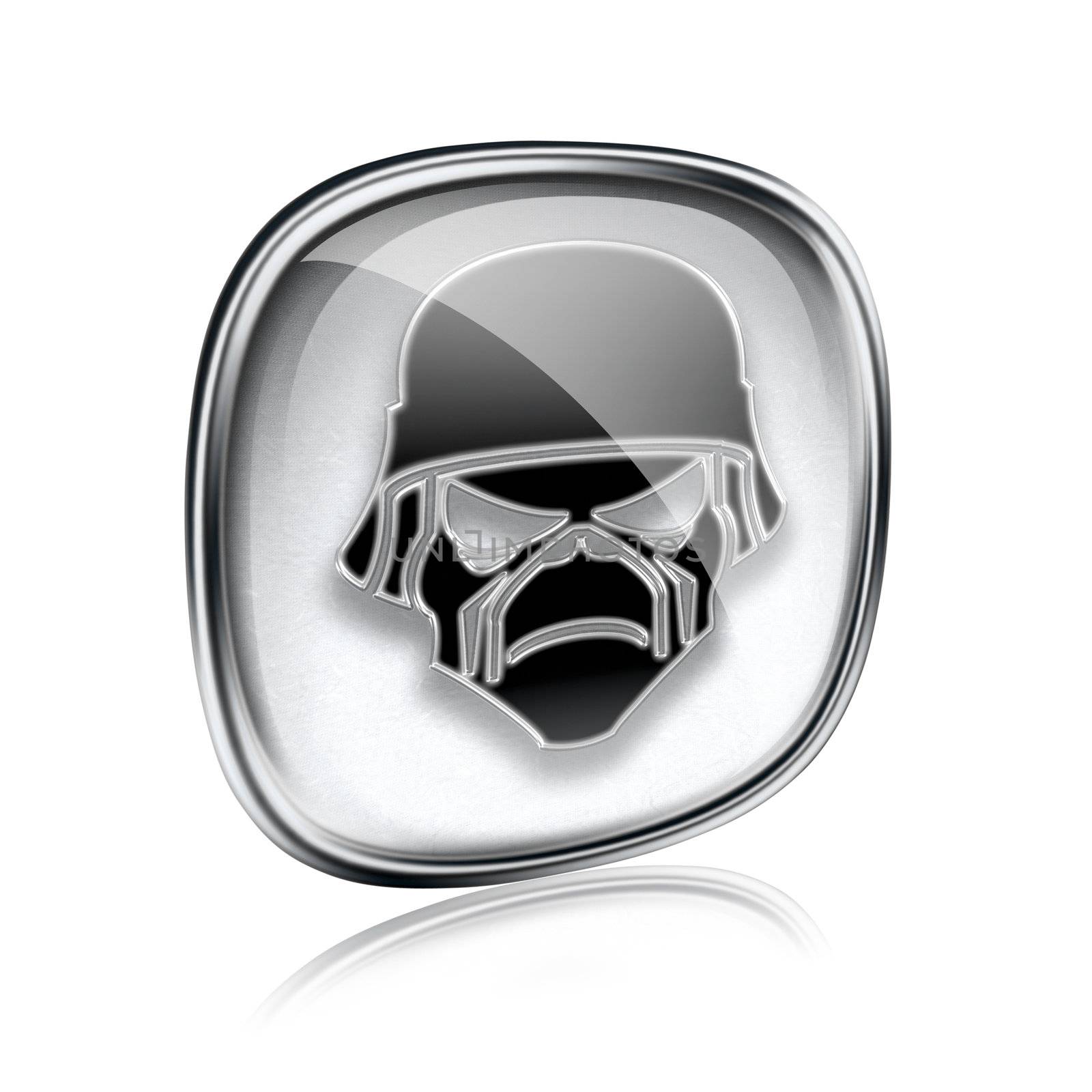 Army icon grey glass, isolated on white background