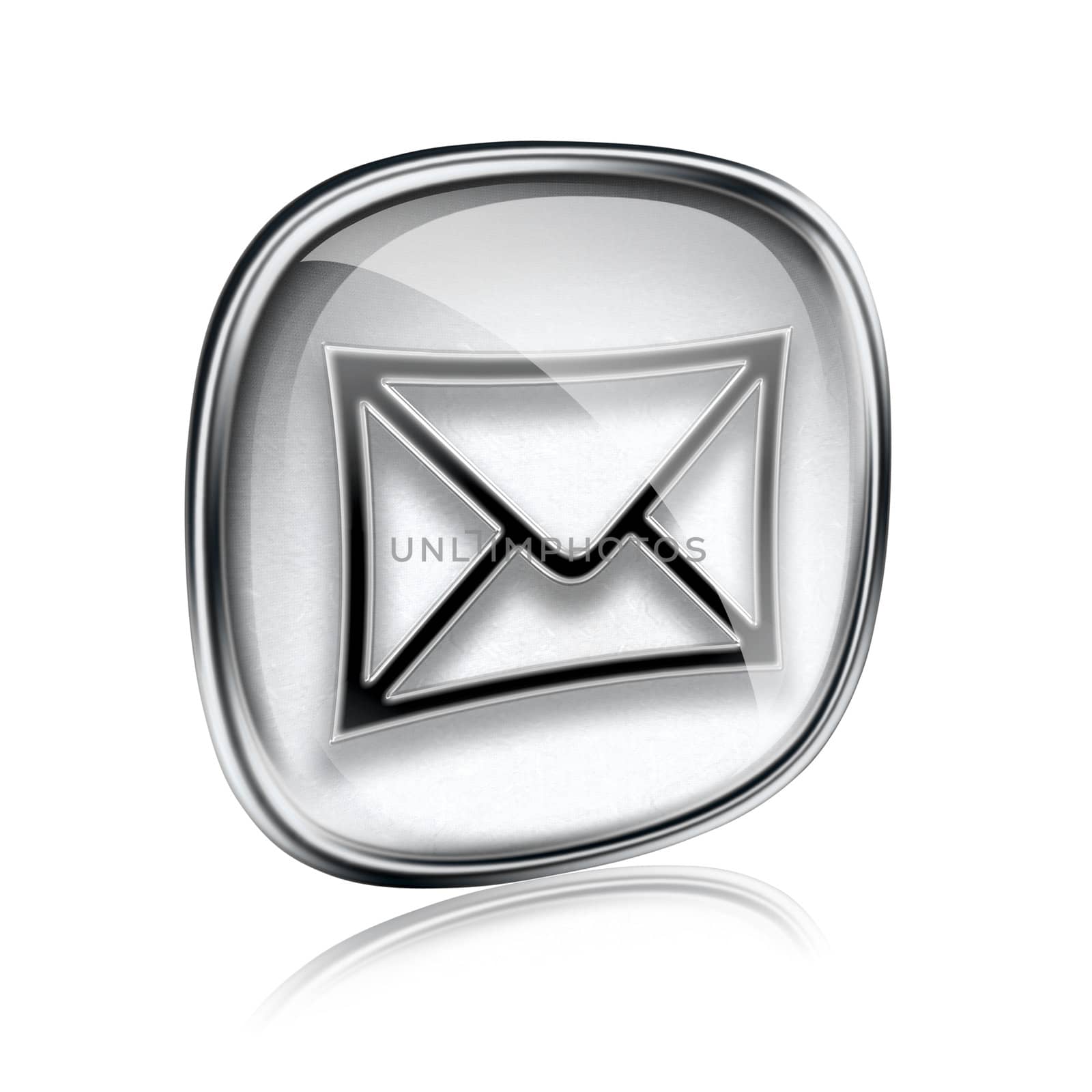 envelope icon grey glass, isolated on white background