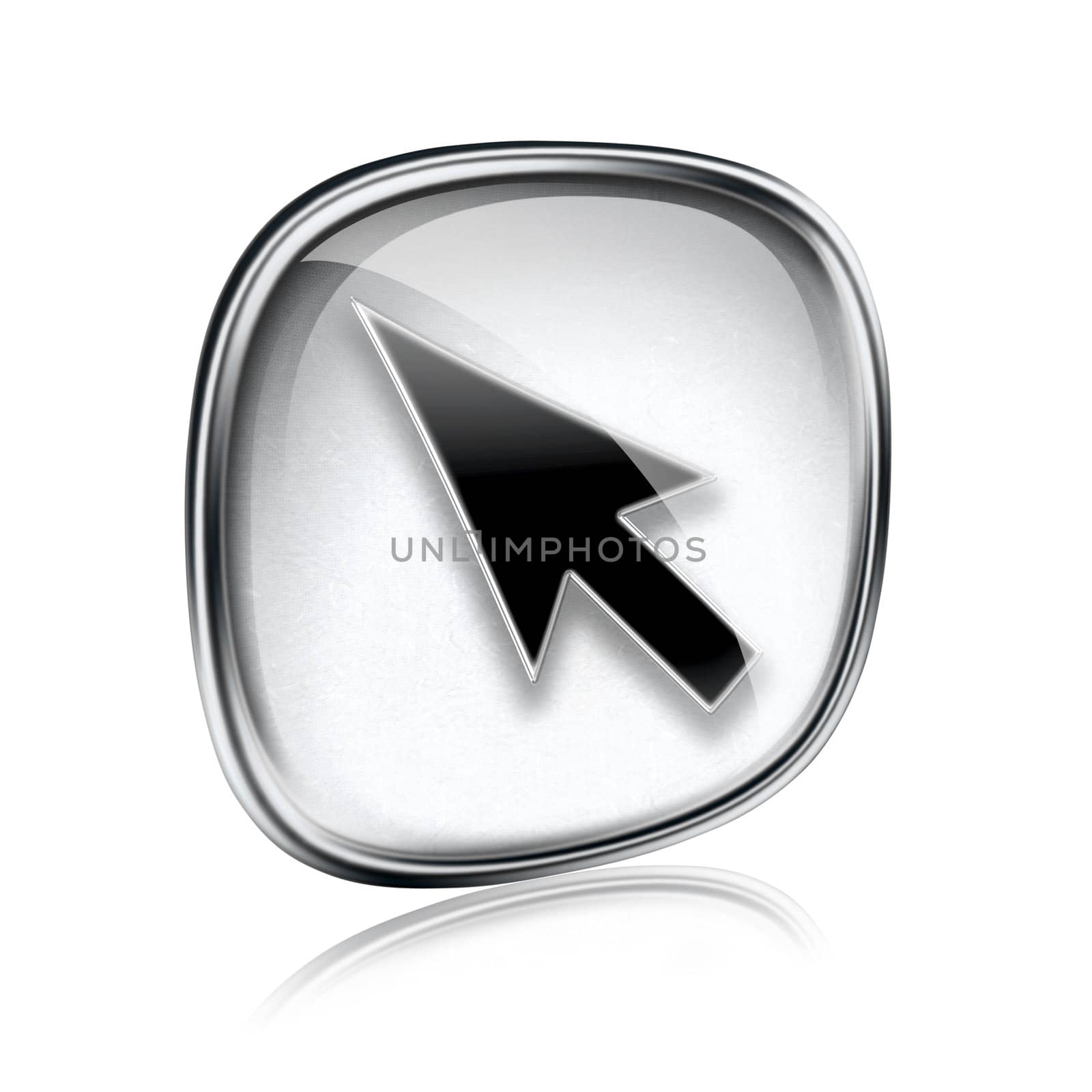 arrow icon grey glass, isolated on white background
