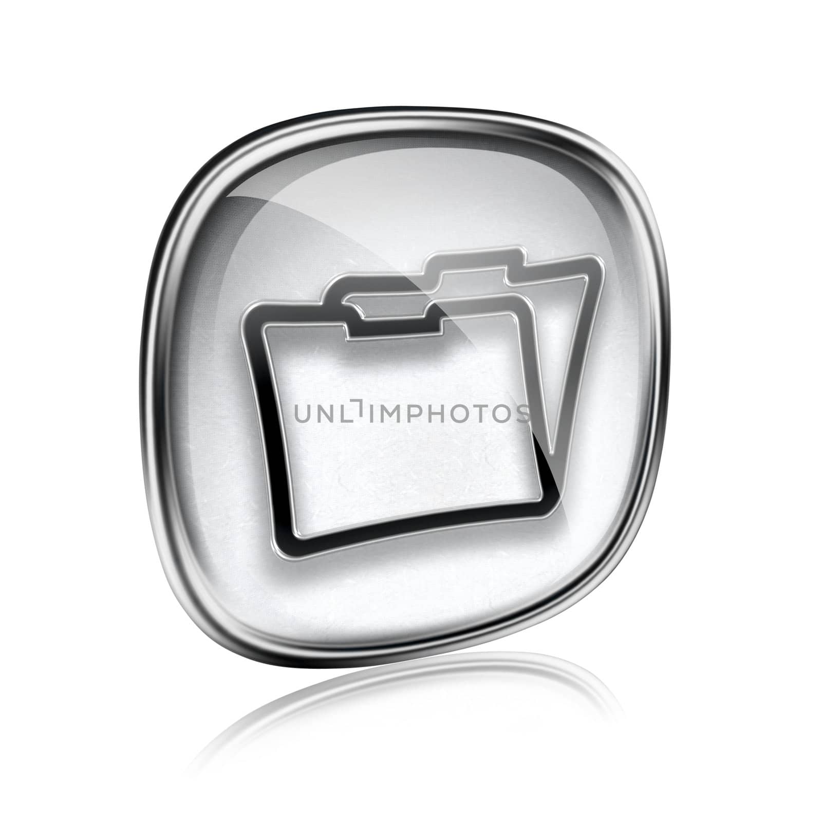 Folder icon grey glass, isolated on white background