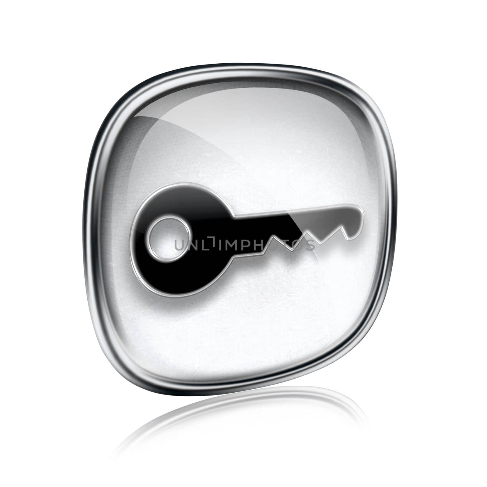 Key icon grey glass, isolated on white background