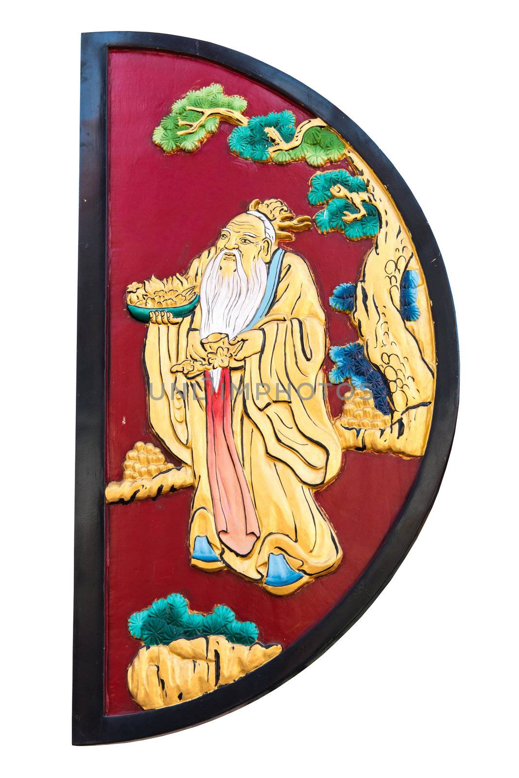 Chinese temple golden window with chinese symbolic drawing