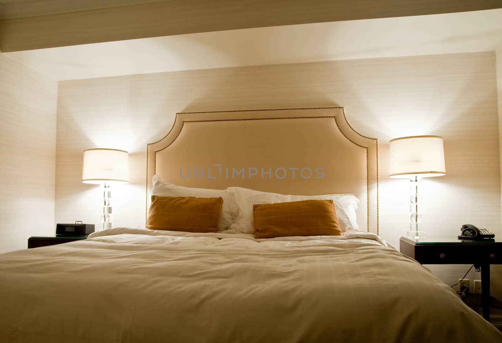 Bed and lamps