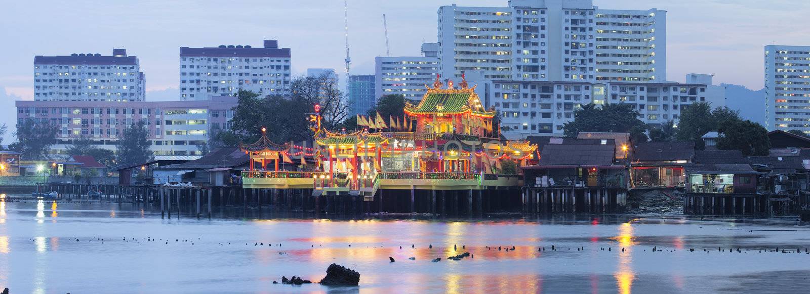 Hean Boo Thean Temple in Georgetown Penang Malaysia at Blue Hour Panorama