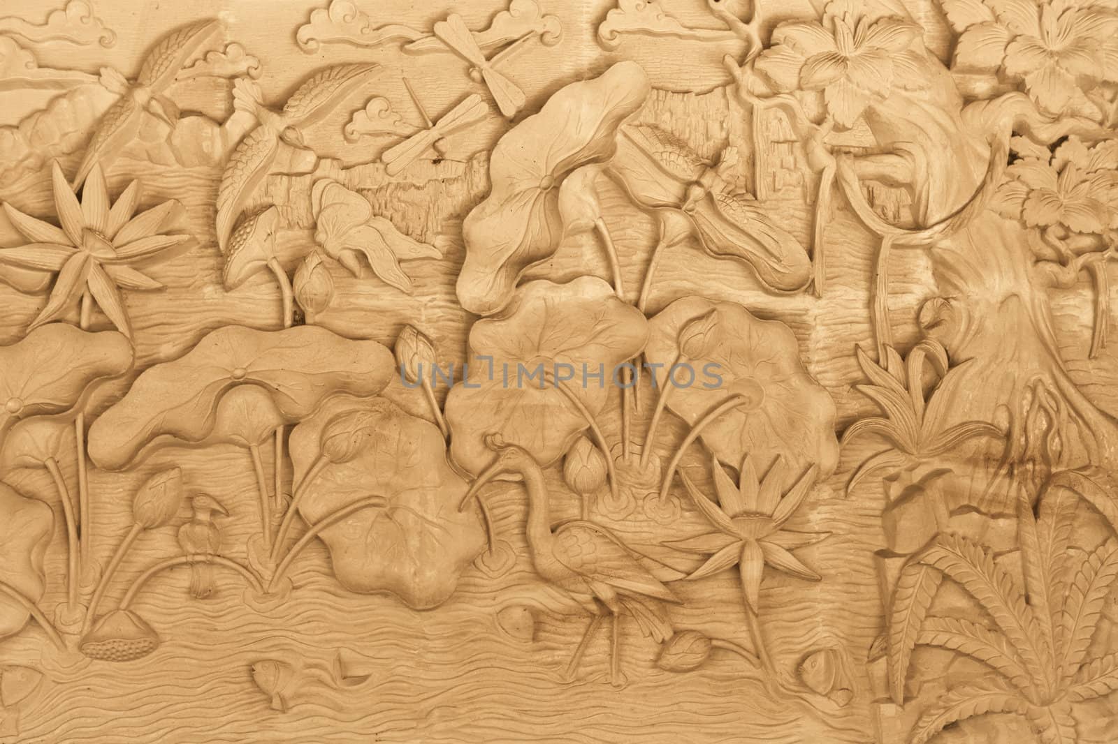 Pattern of nature carved on wood in Bali, Indonesia