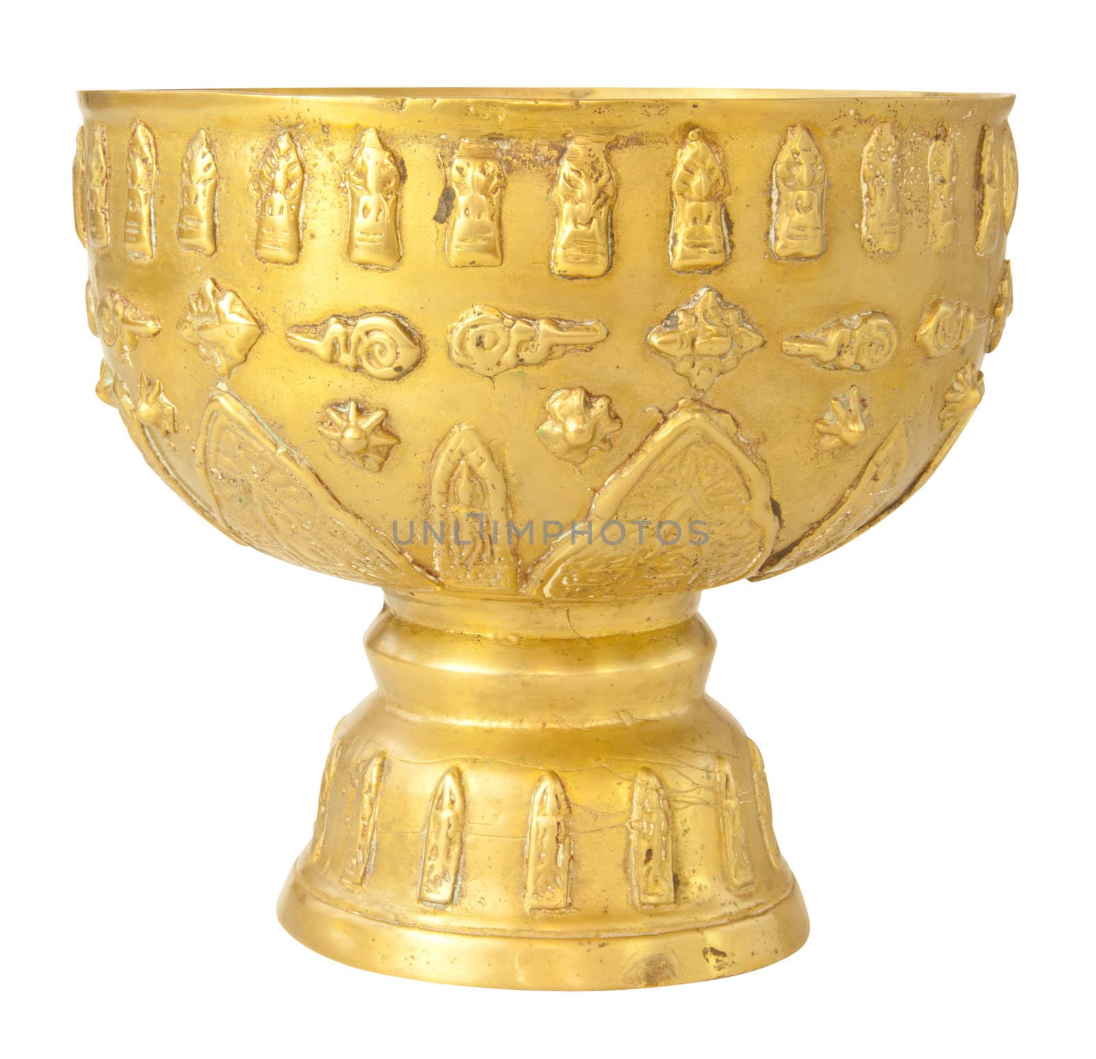 Old antique vintage bronze, brass bowl, isolated on white background