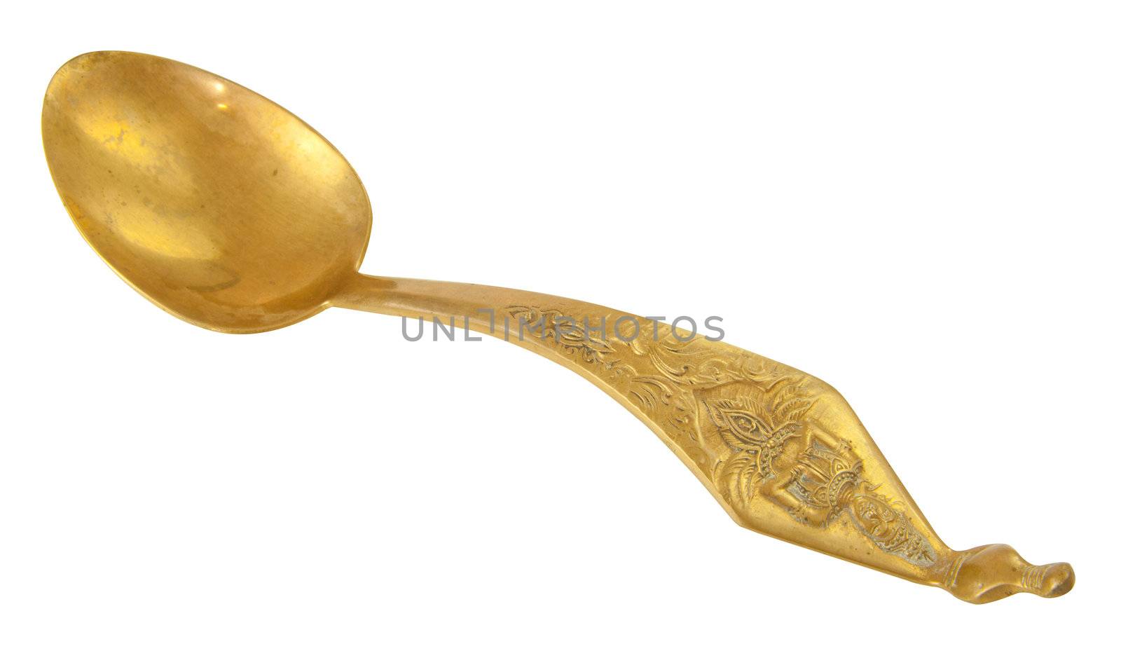 Old and Classic Gold Spoon isolated on White Background