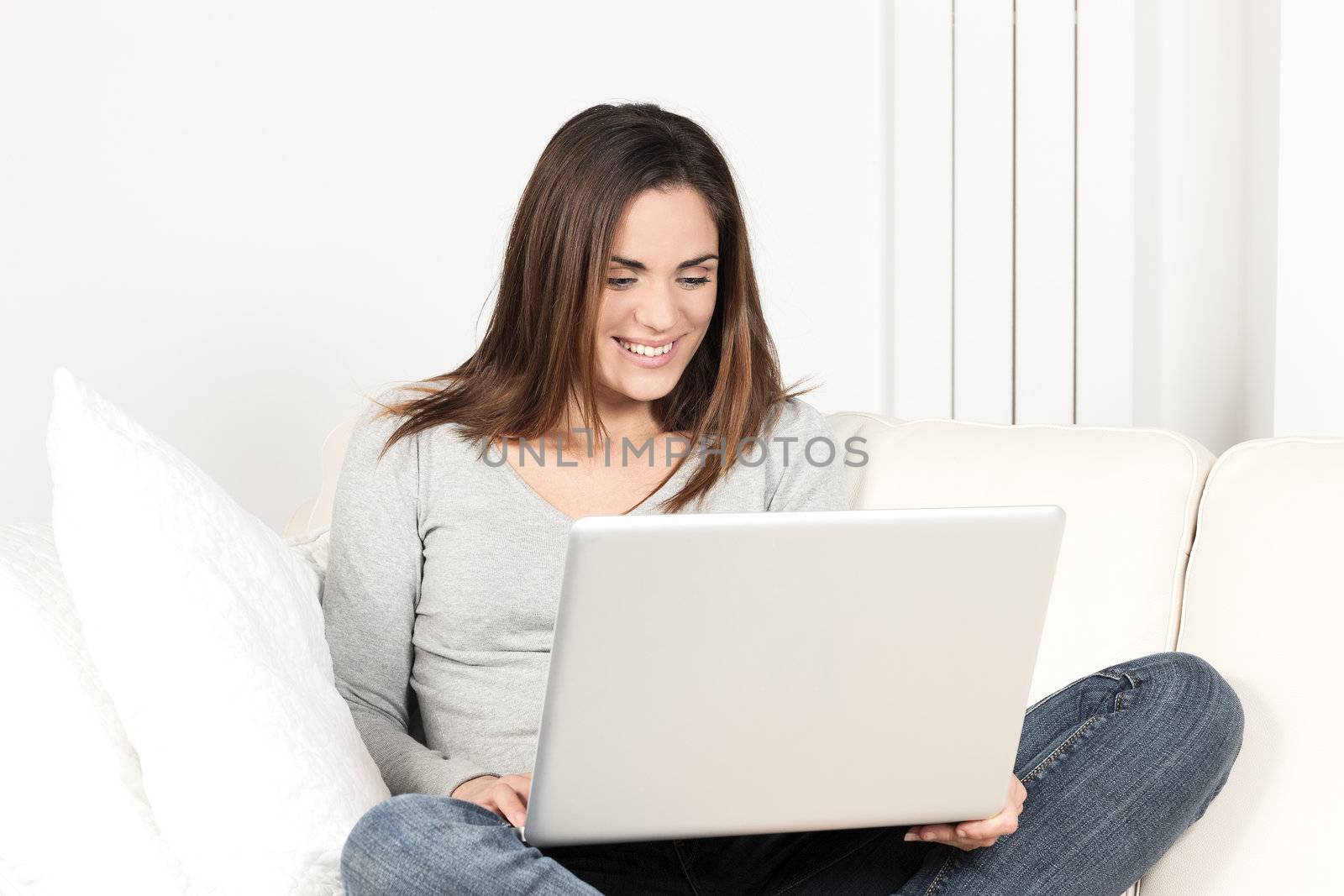 beautiful woman using laptop by vwalakte