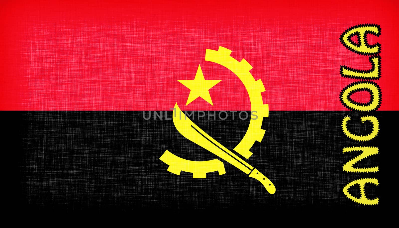 Flag of Angola stitched with letters, isolated