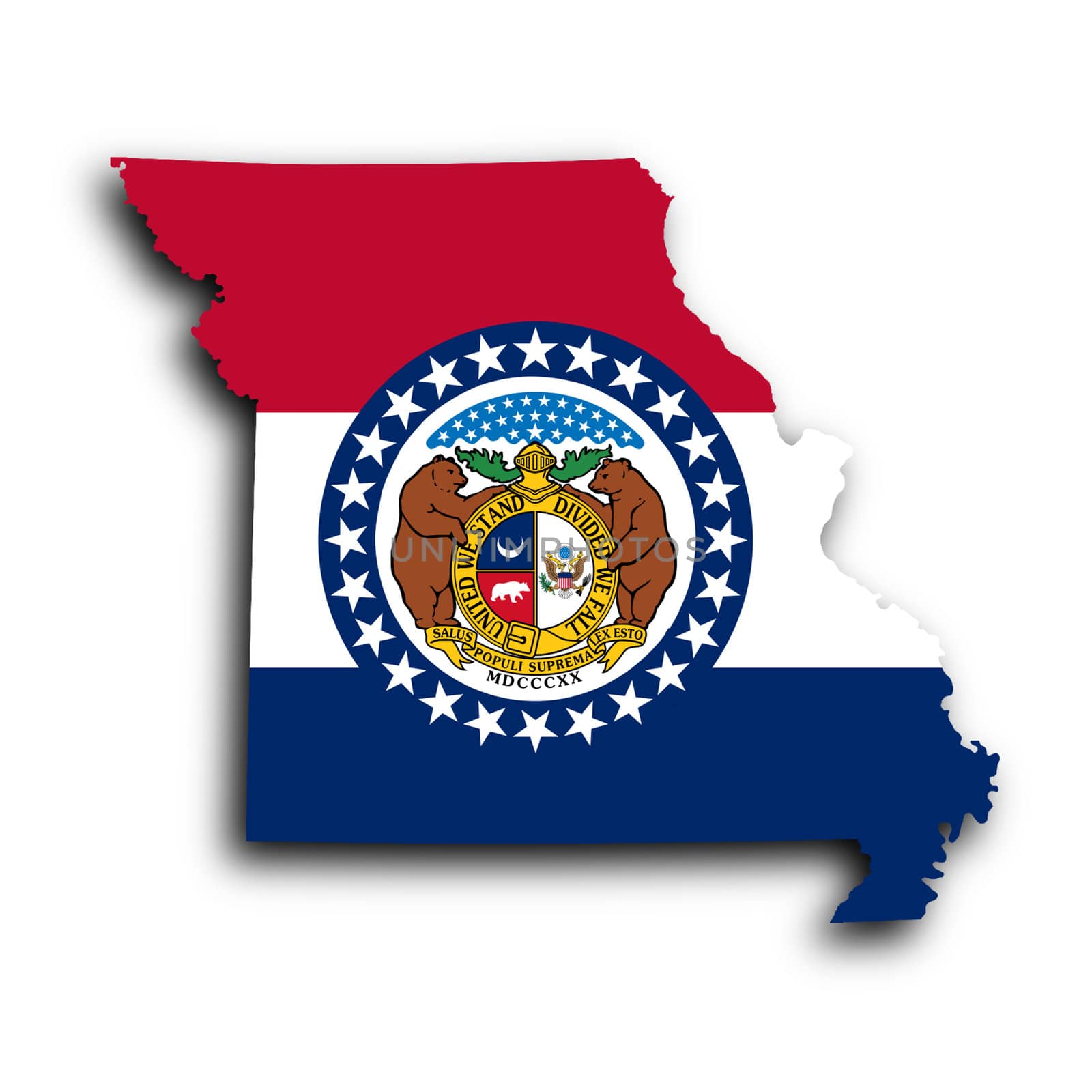 Map of Missouri, filled with the state flag