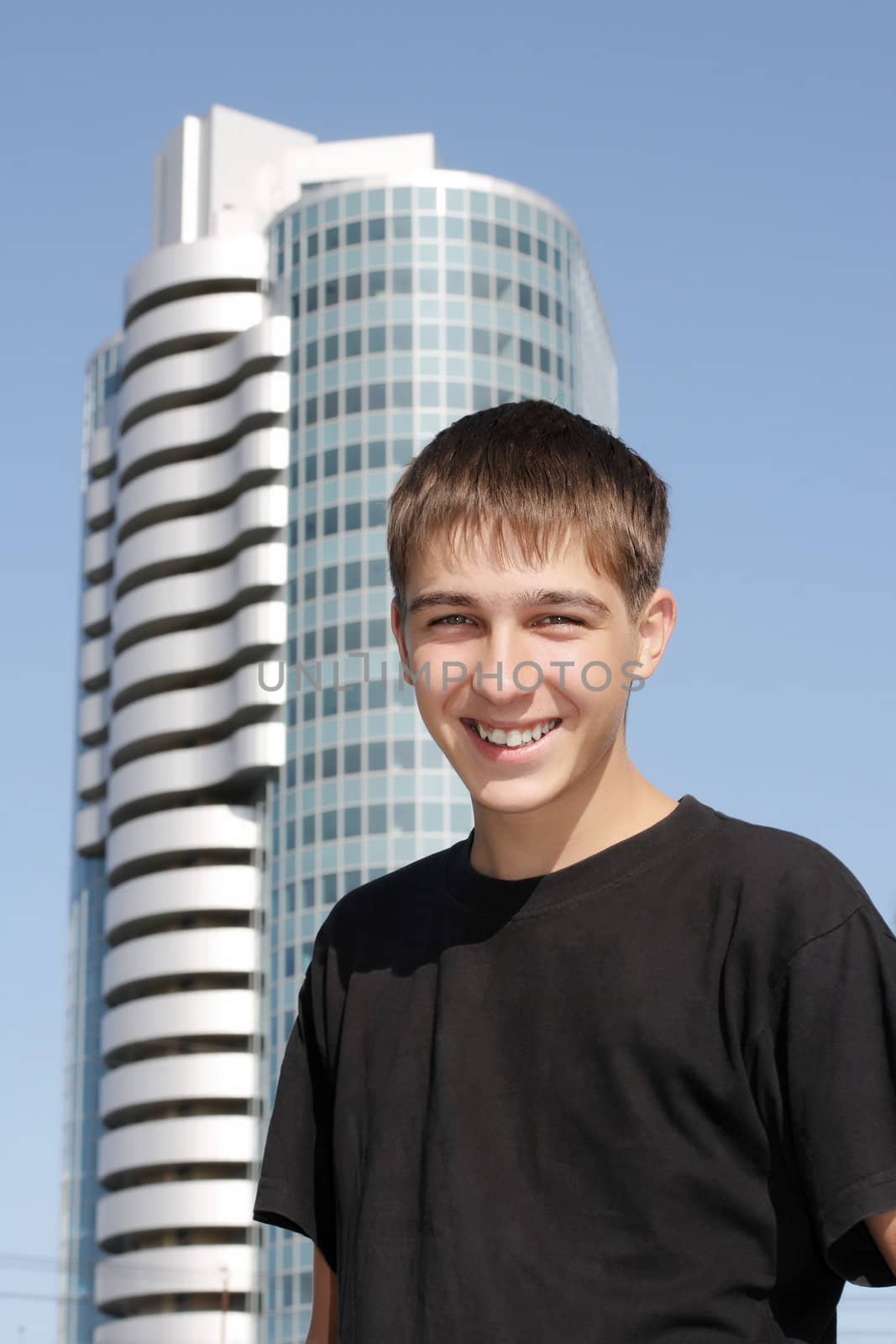 Teenager Portrait on the glass building background