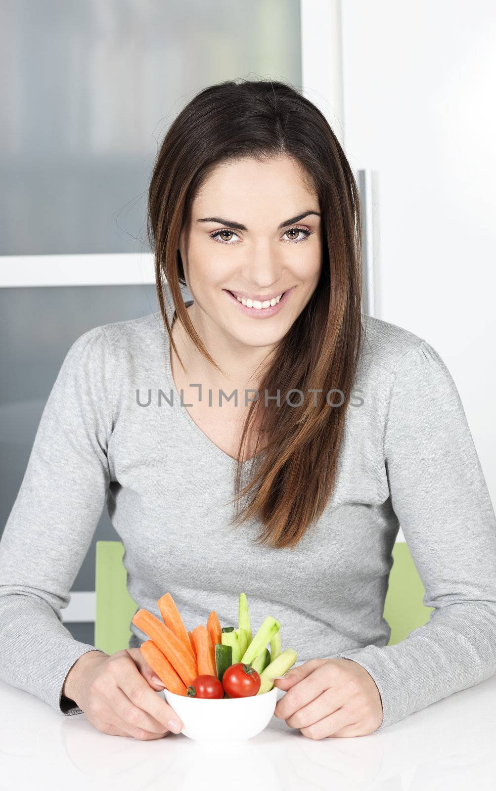 girl with healthy food at home