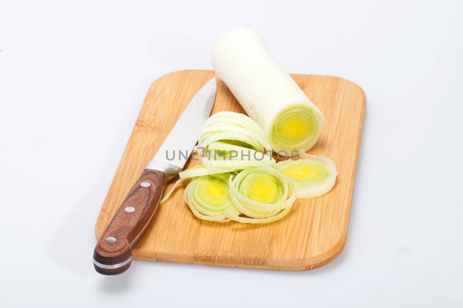 Sliced Leeks on woden table