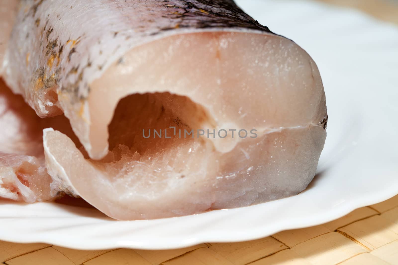 Piece of fresh raw fish. The healthy diet.