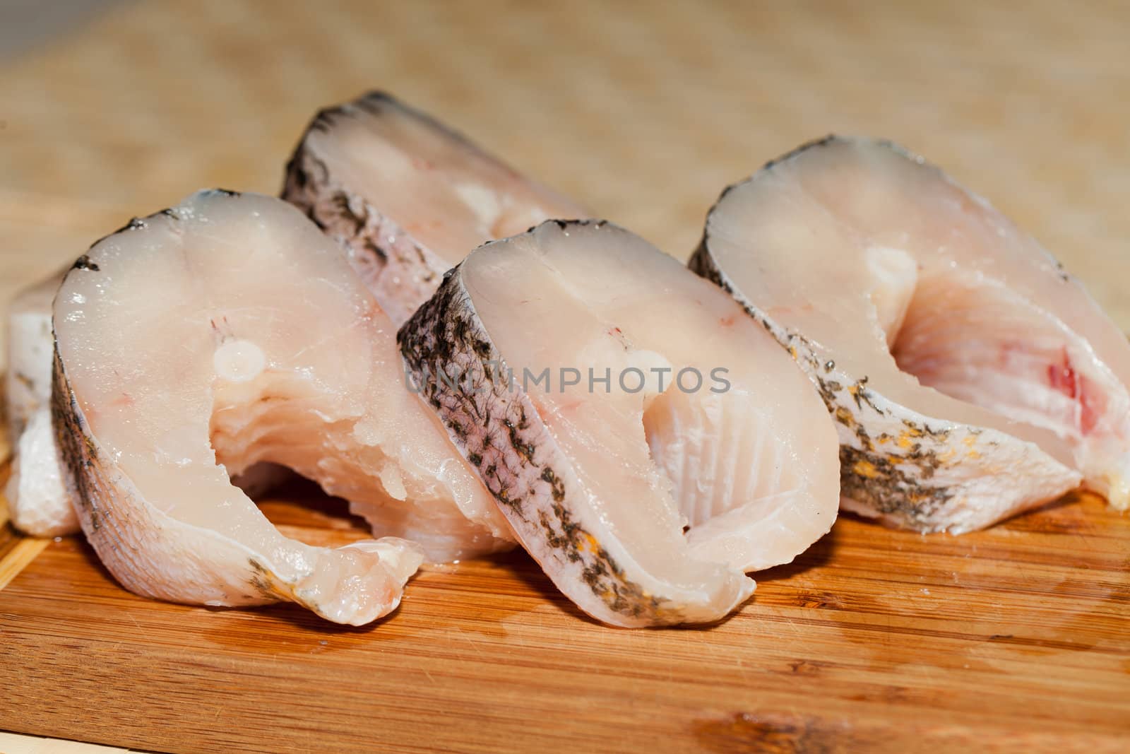 Piece of fresh raw fish. The healthy diet.