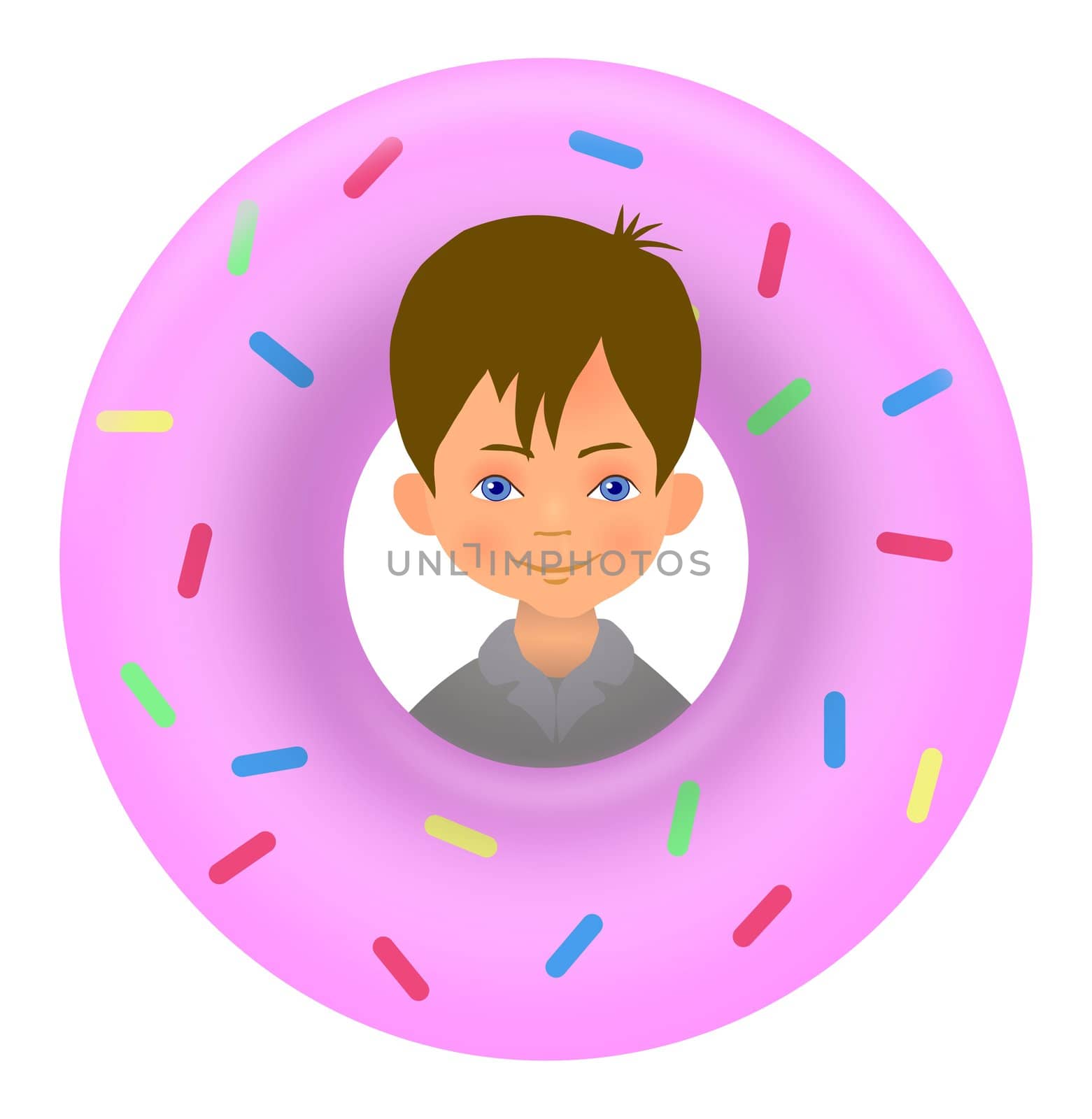 Illustration of an isolated boy and Doughnut