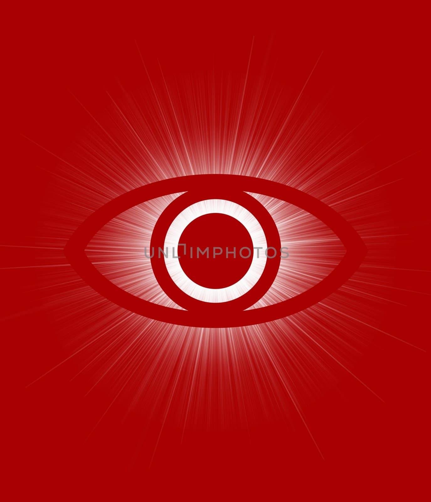 Illustration of an eye over a red background with light flares