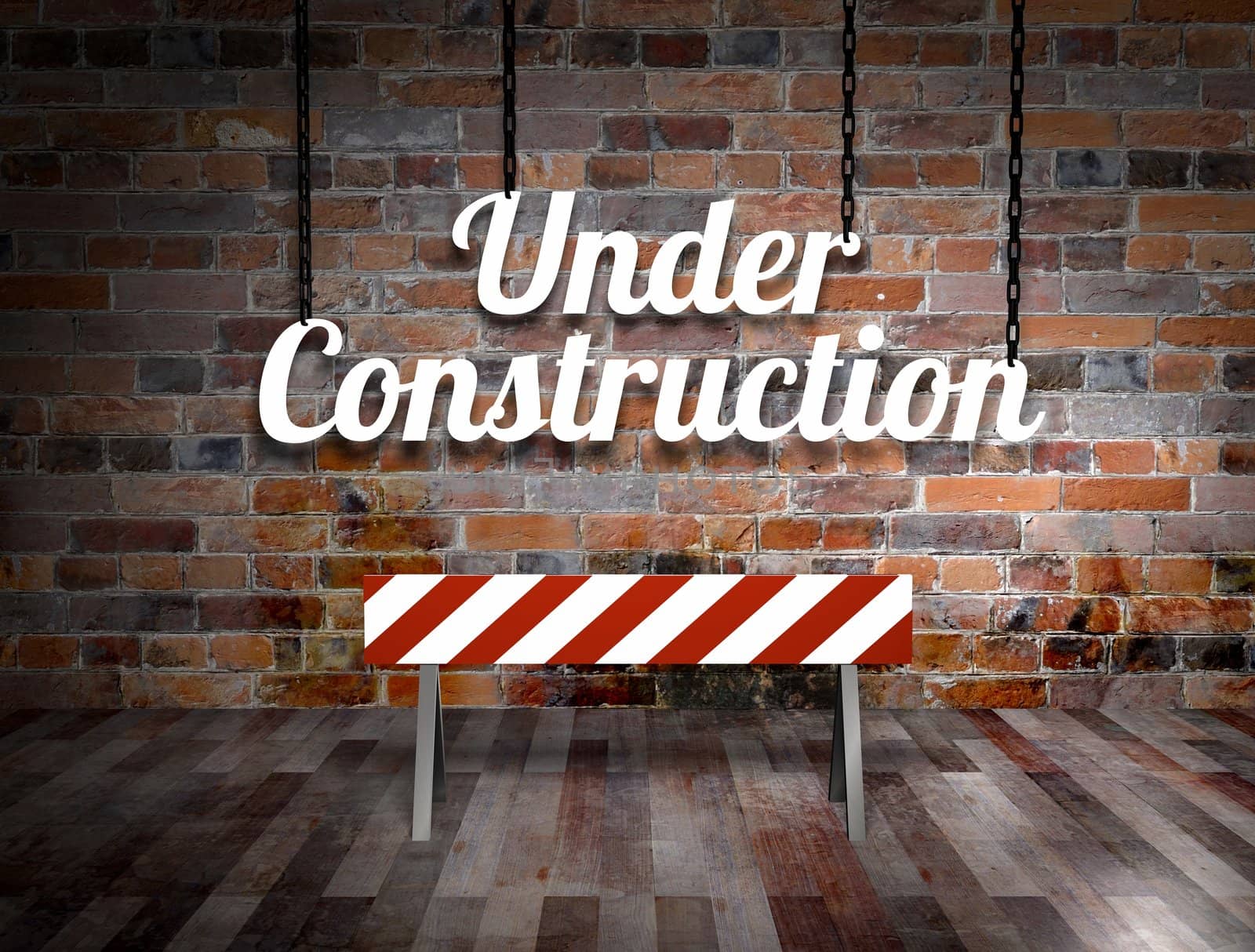 Illustration of a under construction sign hanging from chains