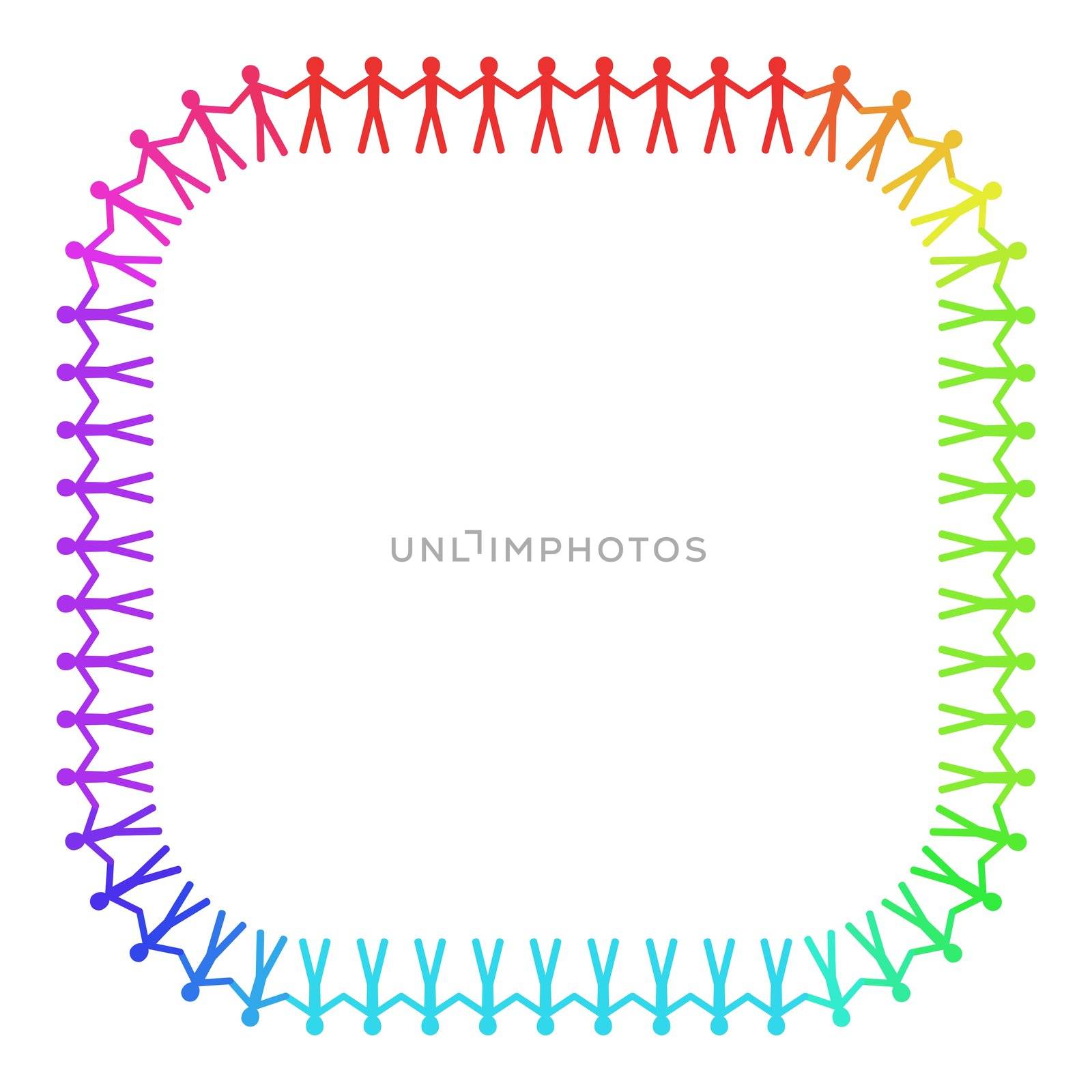 Illustration of a rounded frame made of colourful people