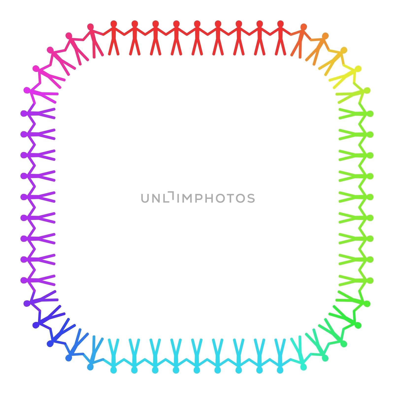 Illustration of a rounded frame made of colourful people