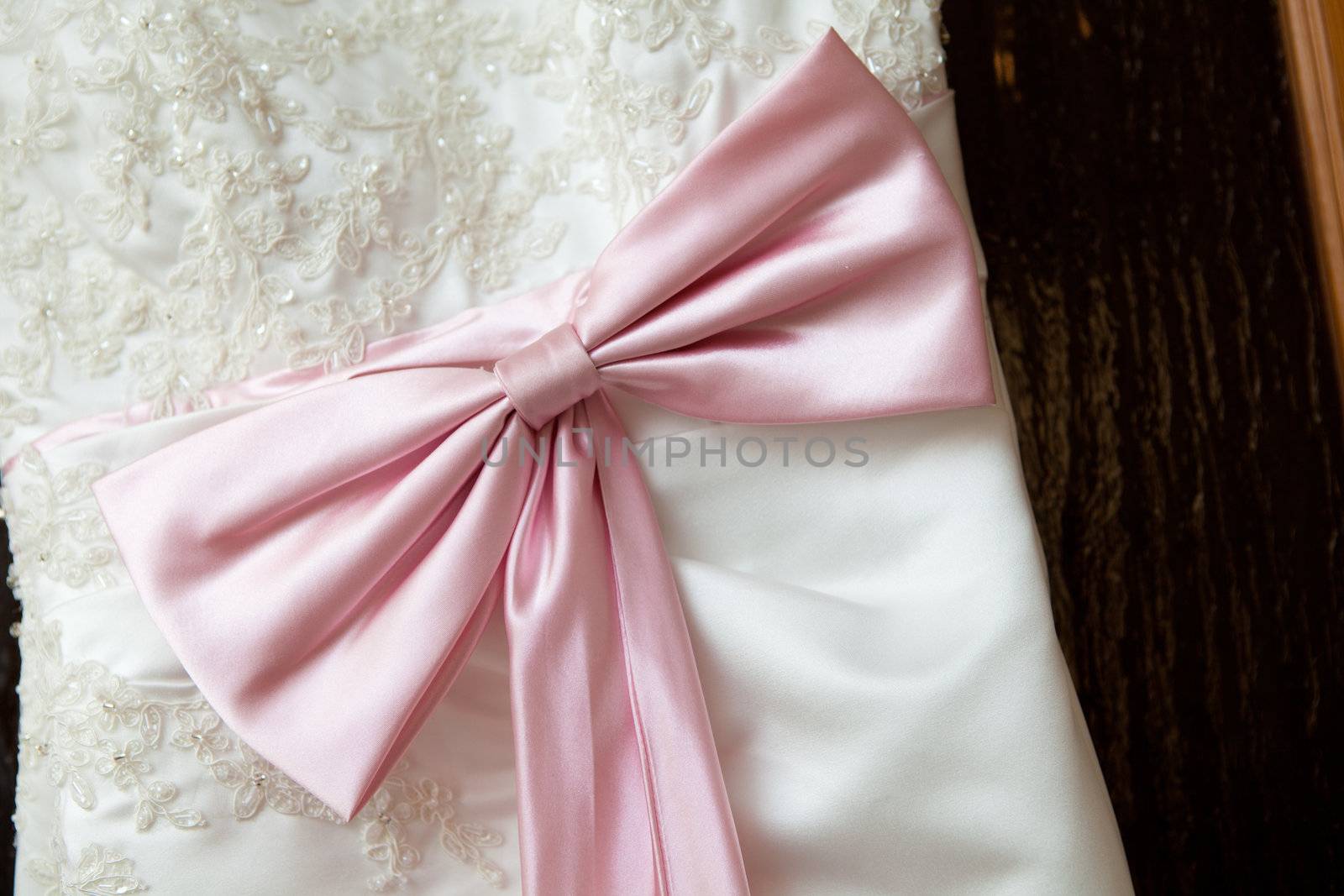 part of a wedding dress with a bow