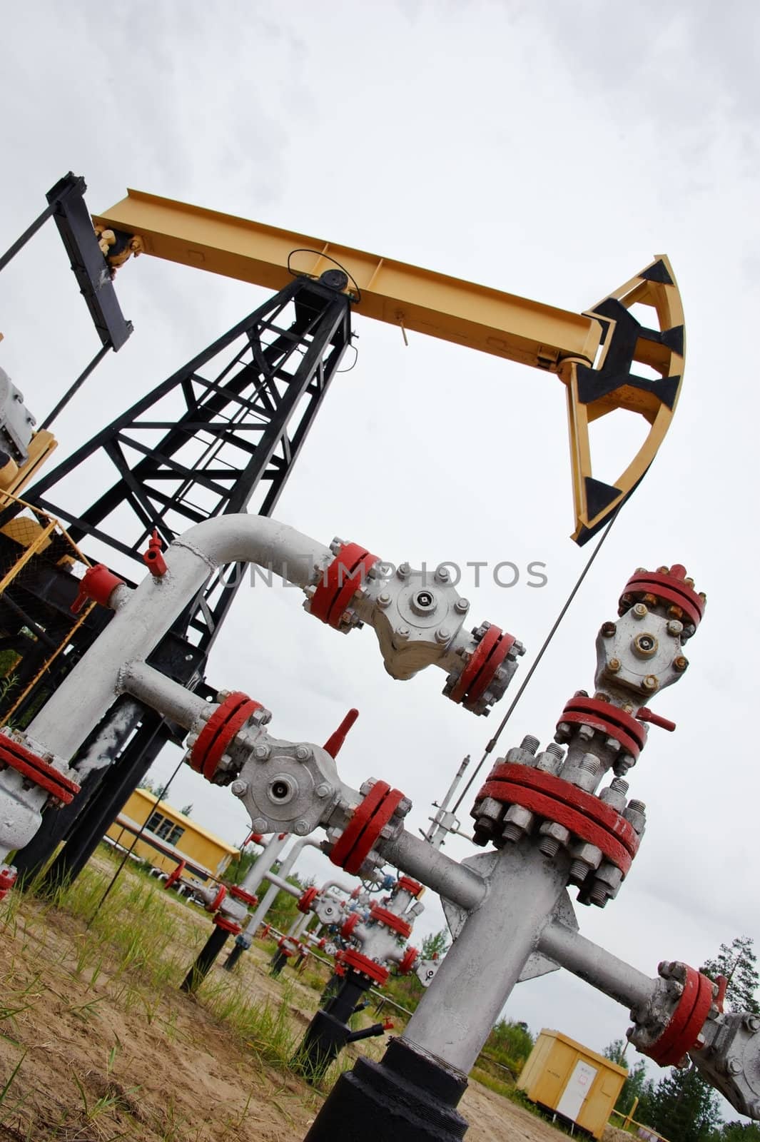 extraction of oil. pumpjack and oilwell. Western Siberia. Russia.