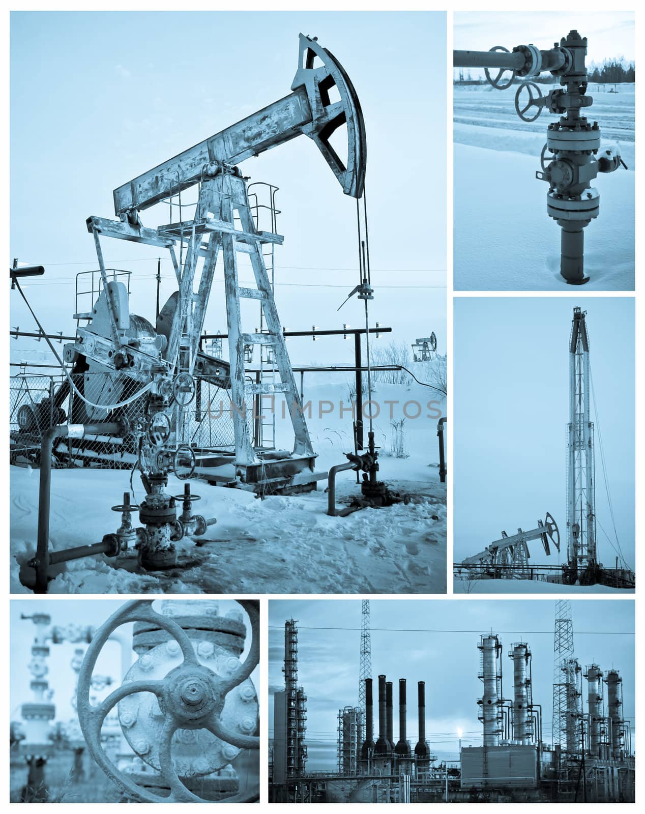 Oil, gas industry. Collage. Monochrome.