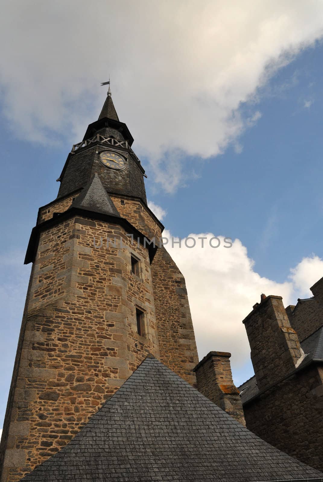 Time Tower with a blue sky in Dinan City