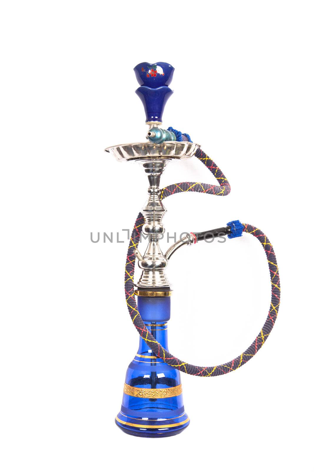 Isolated blue and silver arabic waterpipe