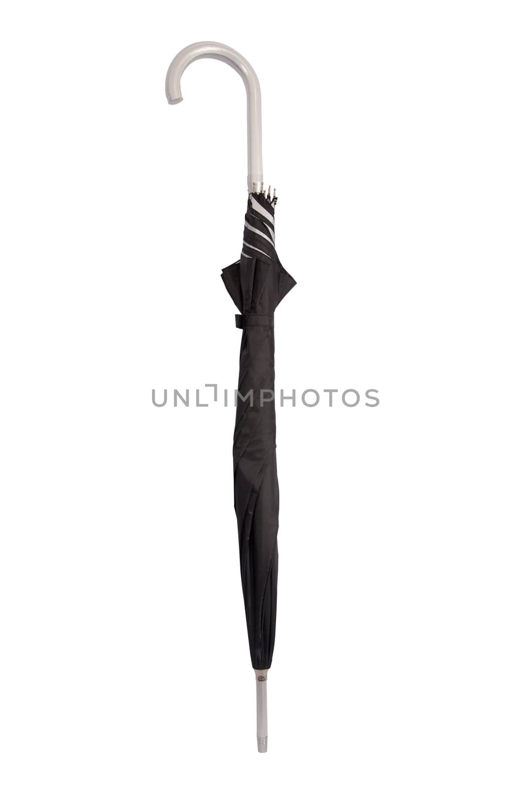 Closed black umbrella isolated on white