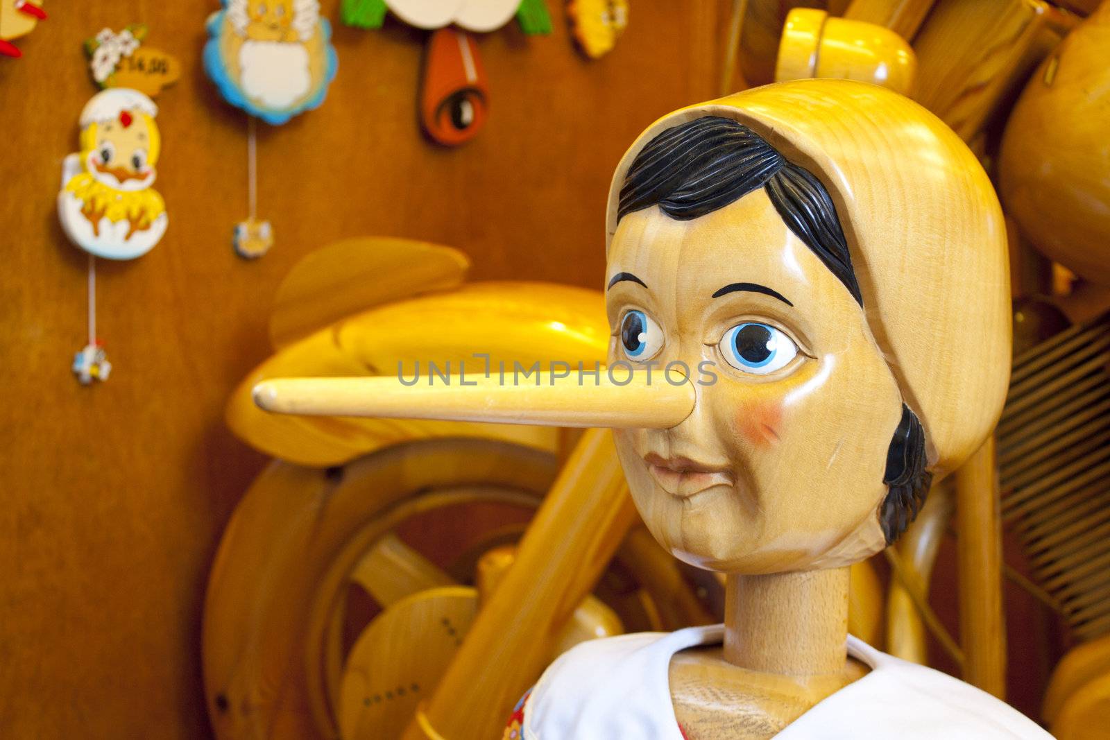 Wooden Pinocchio doll with long nose