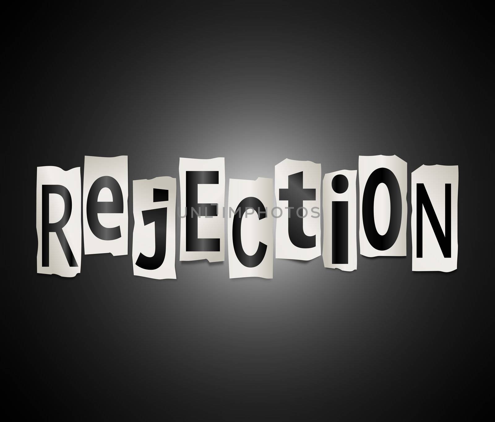 Illustration depicting cutout printed letters arranged to form the word reject.