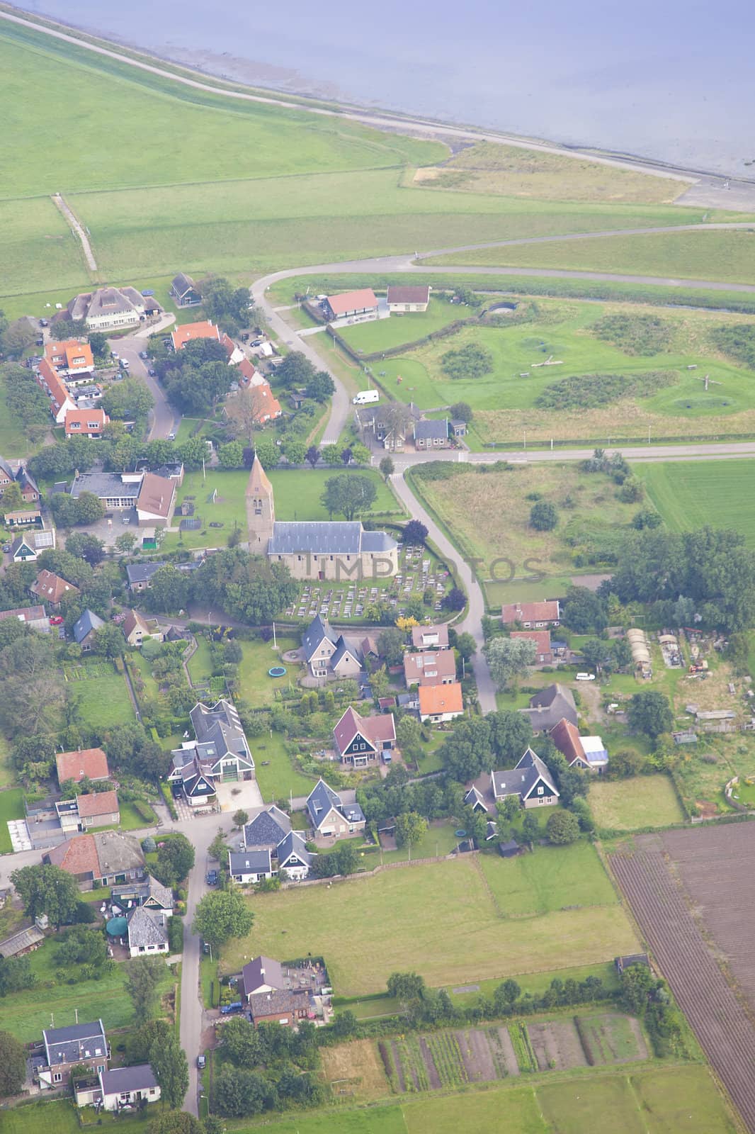 Little village from above in the Netherlands