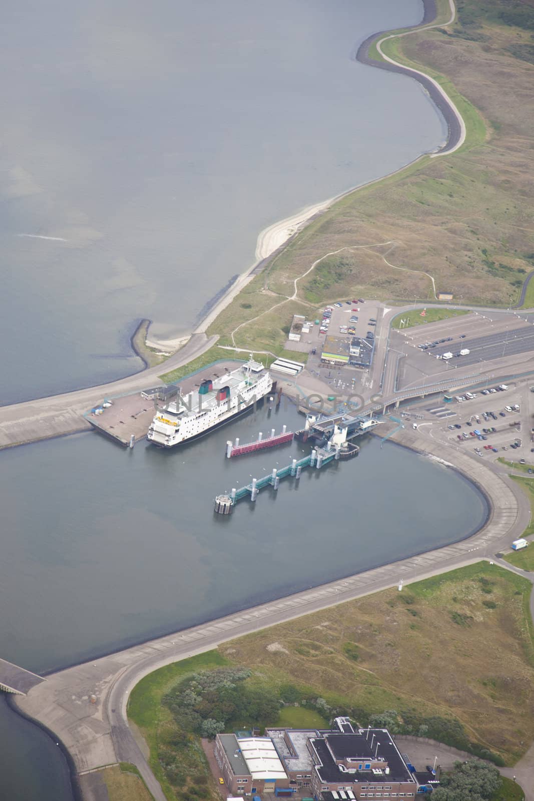 Ferry from above on island Texel, The Netherlands