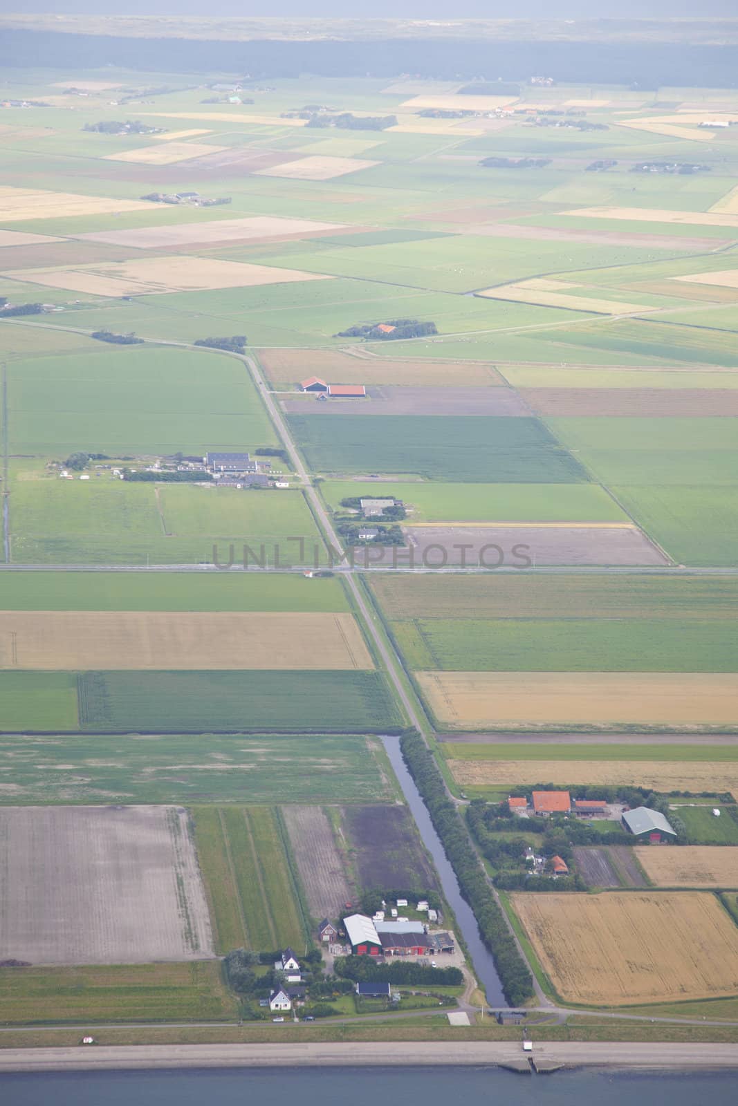 Dutch farm landscape from above on island Texel, The Netherlands