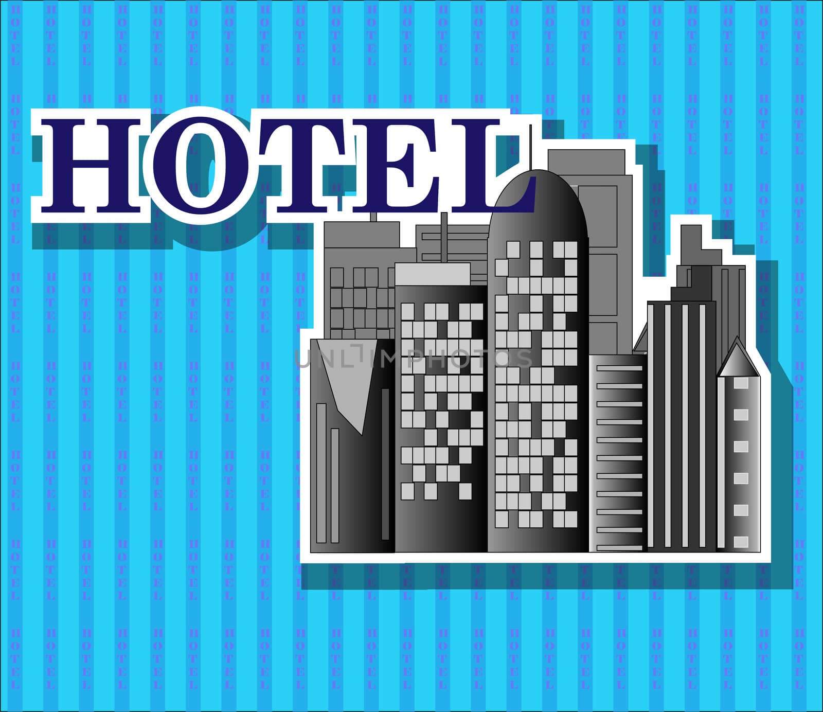 Black hotel buildings with blue background